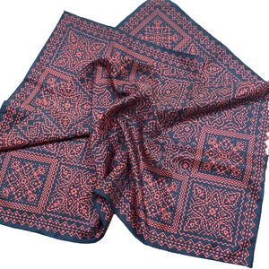 Vintage Glentex Black & Red Silky Polyester Scarf Square Made in Japan Geometric